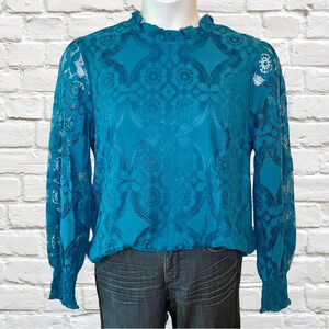 New York & Co. Long Sleeve Mock Neck Lace Blouse